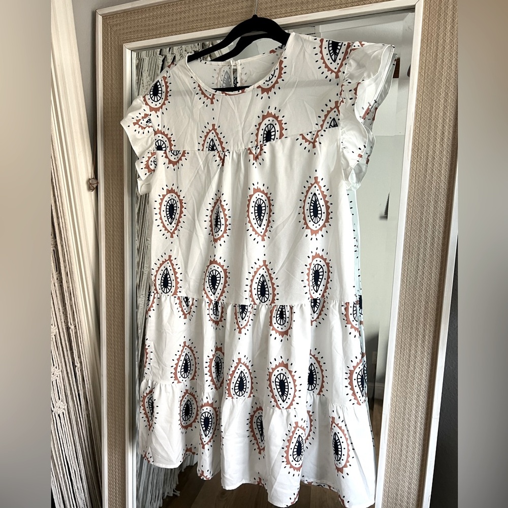 Women’s shift white dress with ruffle details